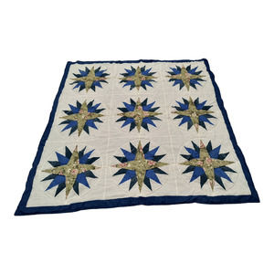 Vintage Winter Wind Star Quilted Hand Stitched Pattern Blanket 84"x83"